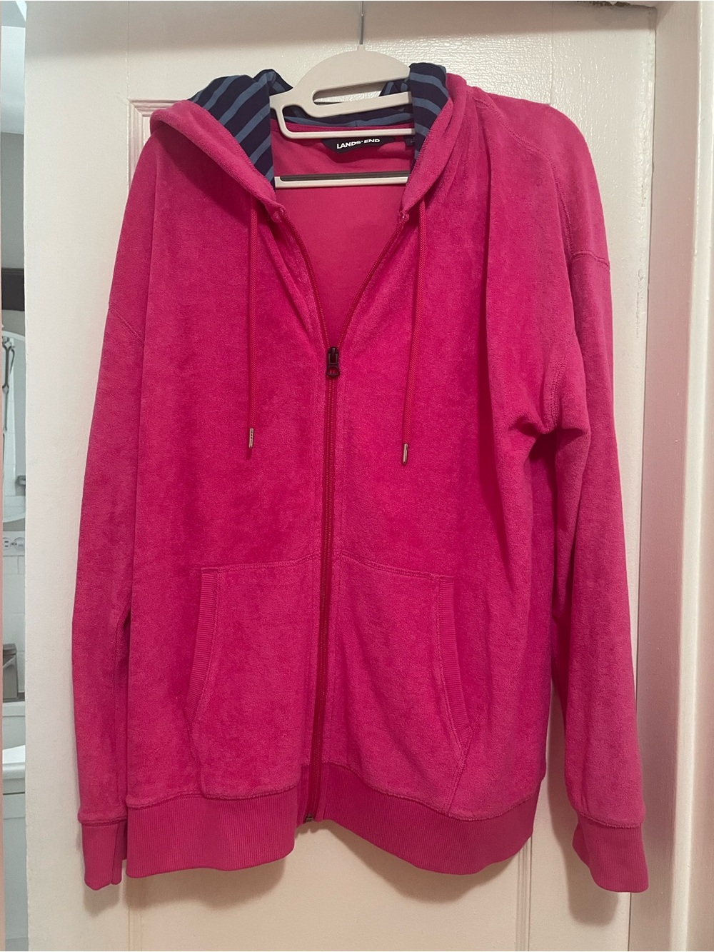Lands' End Hot Pink Teddy Fleece Zip-Up Hoodie